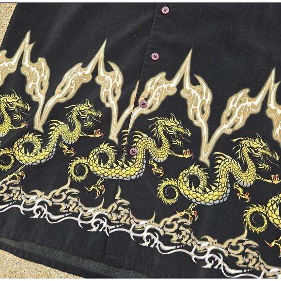 Y2k Emergency Exit Button Up Dragon Flame Barbwire Shirt Mens Size S Cyber - Picture 2 of 6